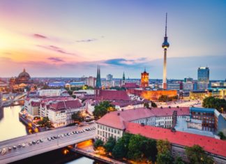 Berlin, Germany at sunset.